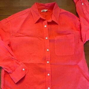 Faherty Laguna Linen Relaxed Long-Sleeve Button Down in Poppy Red (Size S)